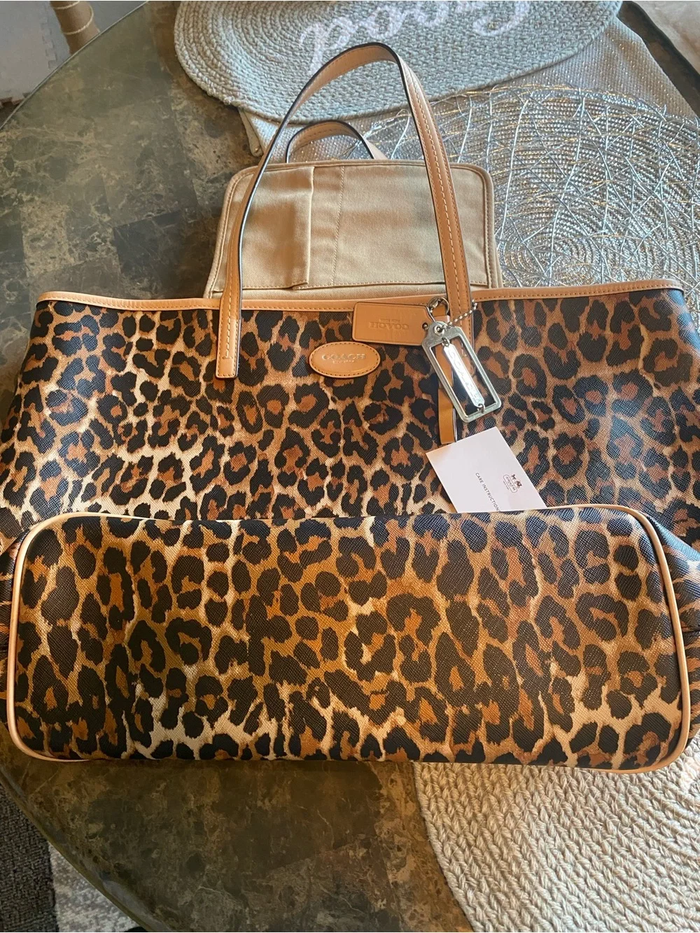 Coach Leopard-Print Tote with Tan Trim